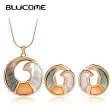 Blucome Ronda Shell Joyas Joias Bijuterias Joyería de La Vendimia Establece Marca de Lujo de La Boda de Oro de color Pendientes Collar Set Max Brinco