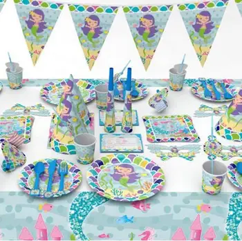 

148pcs/lot Mermaids theme Package Kids Birthday Decoration Set Theme Party Supplies Baby Birthday Party Pack