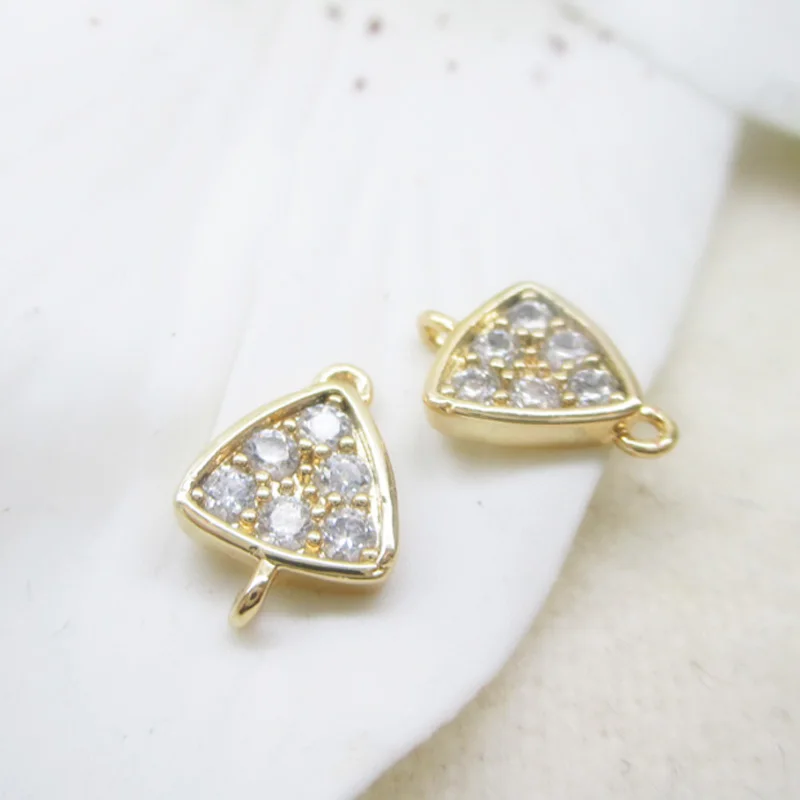 

K color Gold color Triangle full zircon crystal connector Pendant connecter two holes charms for jewelry making 11*8mm 10pcs