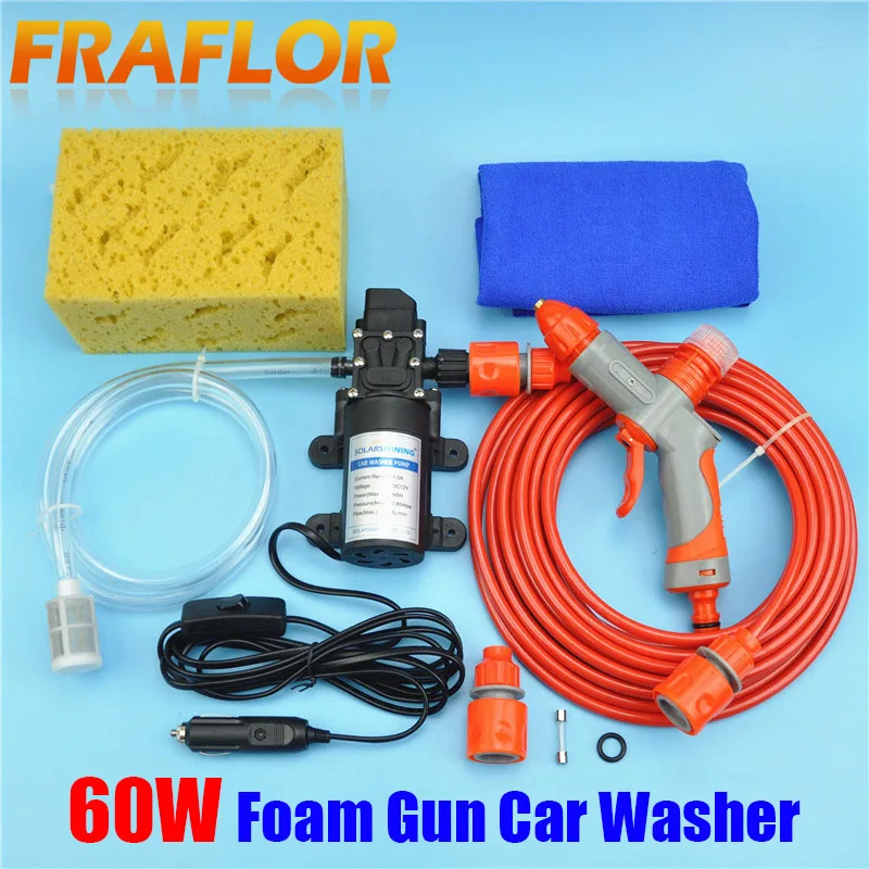 

Car Electric 12V DC 60Watt Super High Pressure Washing Car Wash Washer Machine Portable Pump + Foam Gun Nozzle & Free Gift