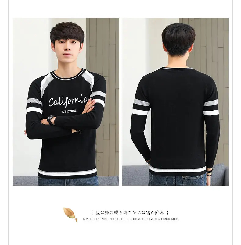 2019 Autumn Contrast Color Sweater Men O-Neck Cotton Knitted Pullover Men Winter Fashion Korean Style Striped Mens Sweaters Male 11