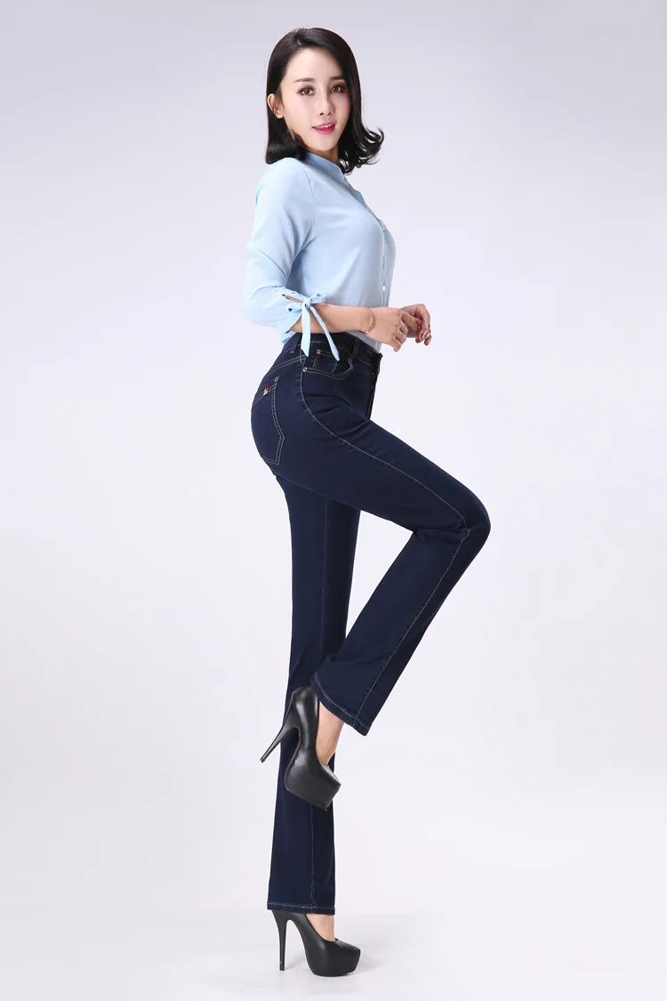 Эластичные прямо мама Джинсы для женщин женские для 4 сезона Высокая Талия Джинсы для женщин плюс Размеры длинные джинсовые штаны