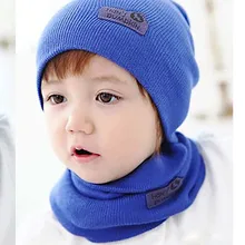 2016 2pcs Baby Boys Girls Hat Letter Print Knitted Beanie Baby Kids Hats Solid Leather Sign Wool Babies Beanie Hat with Scarf