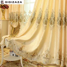 New GIGIZAZA embroidery imitation silk heavy fabric window curtain ivory color black out blinds for bedroom living light shading