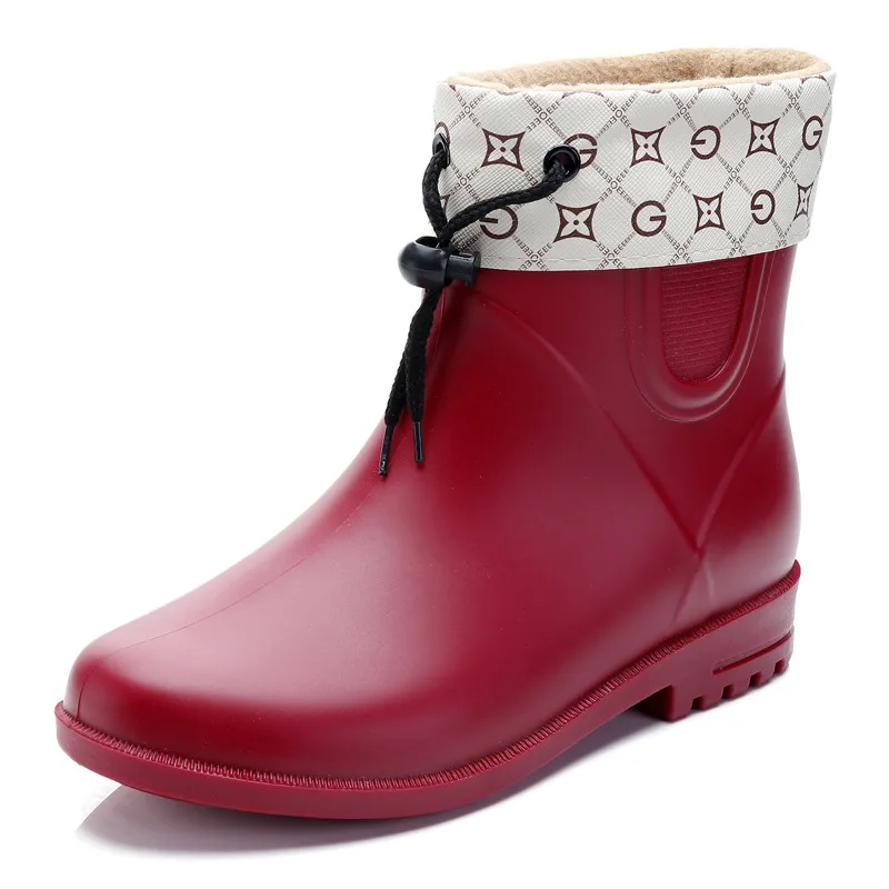 Botas de lluvia de media caña para mujer, zapatos de agua impermeables,  antideslizantes, cálidos, para el trabajo| | - AliExpress