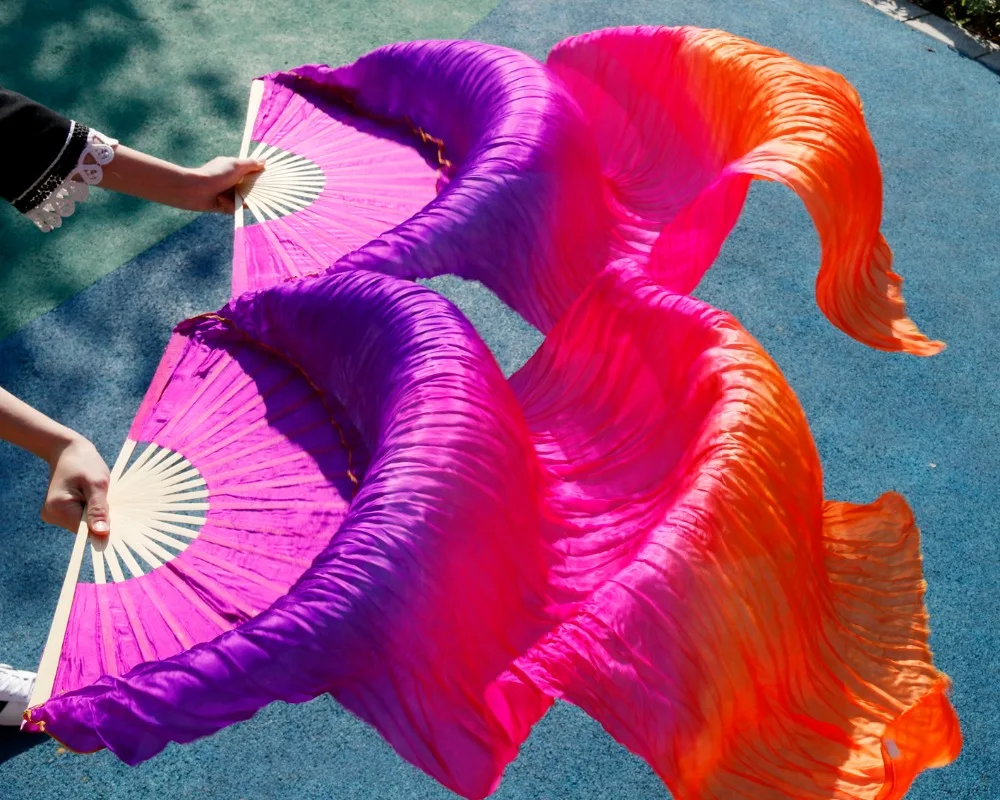 Женская Высококачественная китайская шелковая вуаль для танцев, поклонники танца живота, недорогой Лидер продаж, фиолетовый+ розовый+ оранжевый
