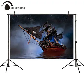 

Allenjoy photography background pirate ship fog night sea backdrop photocall photobooth printed photo shoot decoration party