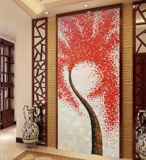 Custom 3D Photo Wallpaper Murals Modern Abstract Art HD Red Tree Wall Paper for Living Room Bedroom Entrance Door Home Decor custom 3d photo wallpaper murals sexy girl beauty oil painting fresco for ktv spa sharon living room corridor door home decor