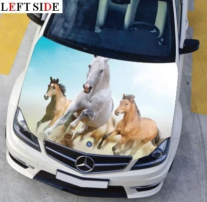 

LEFT SIDE Car Stickers and Decals Engine Hood Head Fresh 3 Horse Running Styling Decor Carbon Vinyl Cover Waterproof