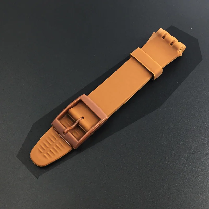 Ультра-тонкий ремешок для часов Swatch кожаный ремешок штырь на замену Пряжка 16 мм силиконовый резиновый браслет красный темно-синий черный белый ремешок для часов - Цвет ремешка: Brown