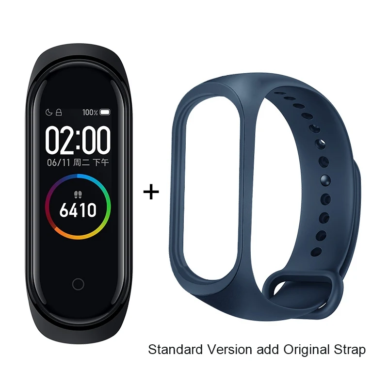 add Blue Strap Xiaomi mi Band 4 смарт-браслет mi band 50 м Водонепроницаемость 2.5D Закаленное стекло цветной экран оригинальные часы мониторинг здоровья - Цвет: add Blue Strap
