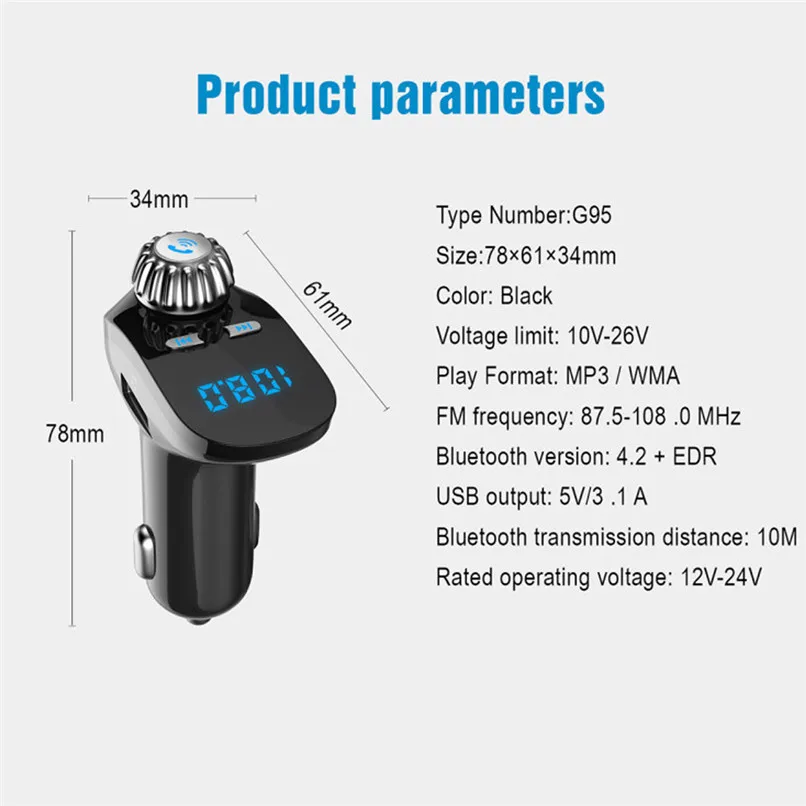 Car Kit MP3 Music Player Wireless Bluetooth FM Transmitter Hands-Free Radio Dual USB Charger Support TF Card U Disk #F30NT05 (4)