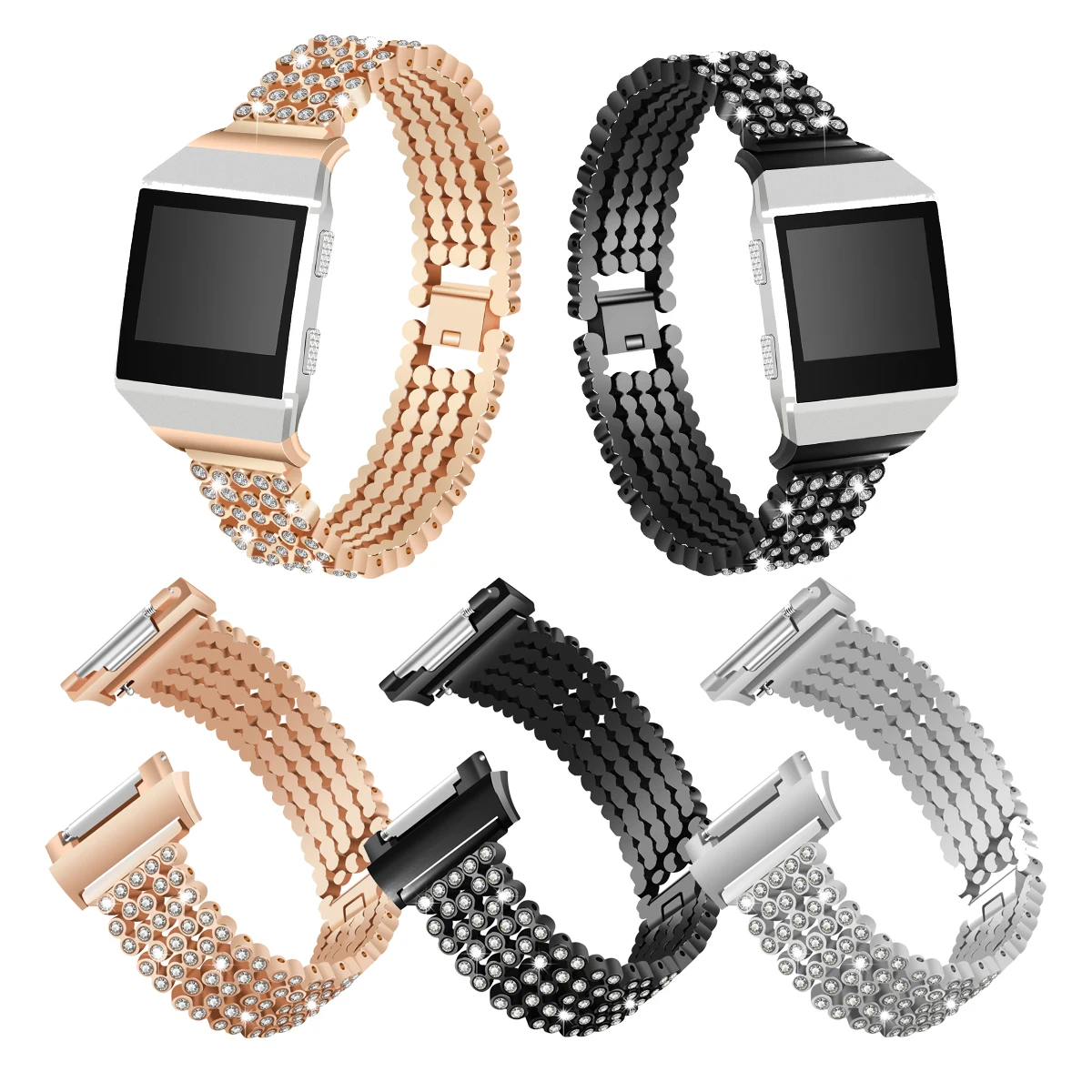 metal-bands-for-fitbit-ionic-replacement-band-with-rhinestone-bling