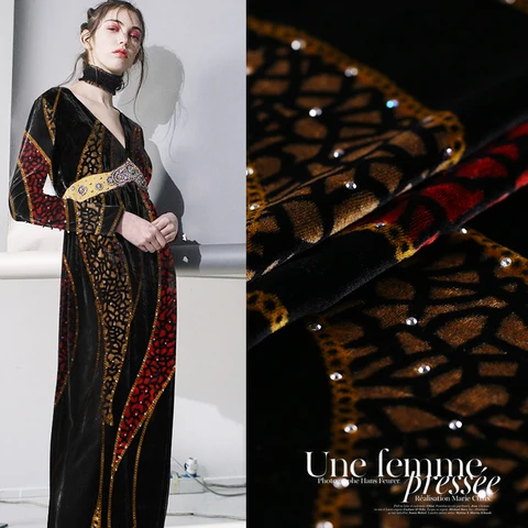 Tecido de Veludo Seda + Rayon Broca Quente Cheongsam Vestido Material Vestuário Atacado Largura 114cm