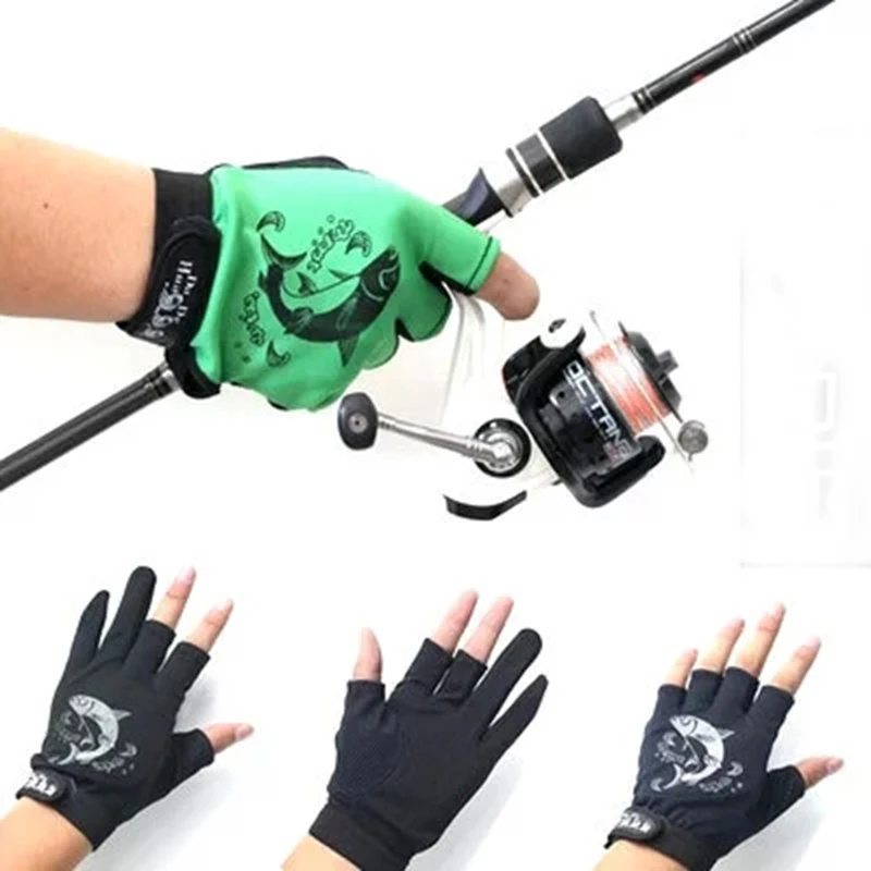 

Outdoor Fishing Gloves 1Pair 3 Finger Cut Breathable Anti-Slip Gloves Neoprene cloth&PU Sport Fishing Equipment