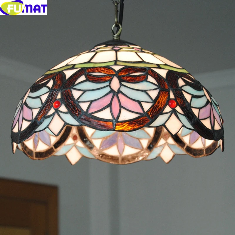 FUMAT 12 Inch Lily Tiffany Pendant Light European Style Lamp Living Room Restaurant Light Bar Decoration Lily Pendant Lamp