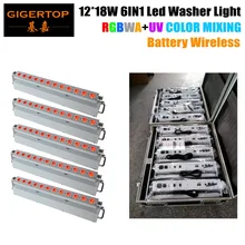 Свет этапа зарядки стойку случае 5in1 упаковка 12*18 Вт RGBWA шайба УФ стены 2.4 г Беспроводной Дистанционное Управление Большой размеры Батарея DMX 6/10ch