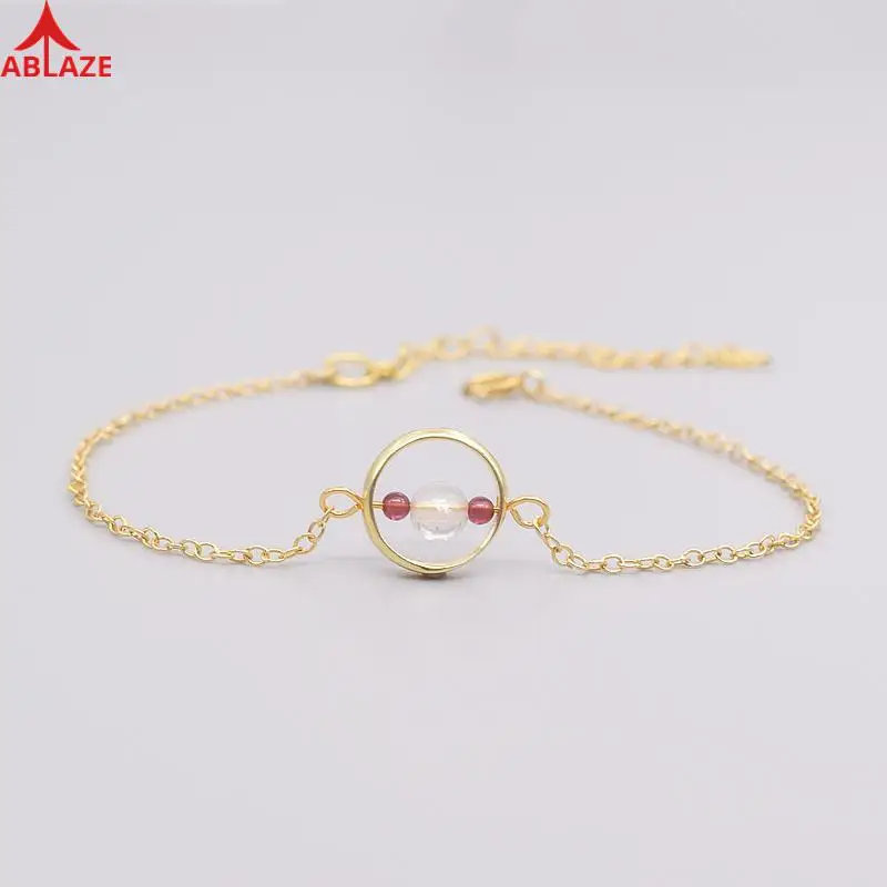 ABLAZE April Stones Natural Clear Quartz Charm Bracelets 926 Sterling Silver Chain Rock Crystal Garnet Fine Jewelry Women #c046b | Украшения