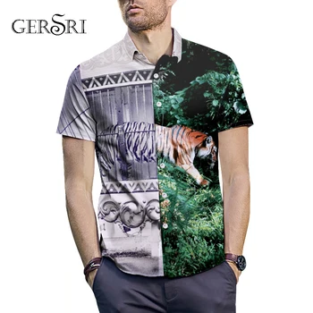 

Gersri Short Sleeve Shirt Men Hip Hop Streetwear Casual Shirt New Man Summer Fashion Hawaiian Shirts Tiger Print Short Sleeve
