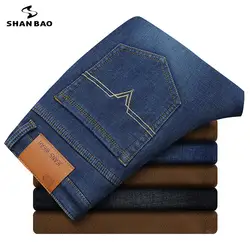 2018 зимняя брендовая одежда для мужчин's джинсы деловые, Casual Плюс бархат толстый теплый эластичный тонкий Модные джинсы Синий Черный