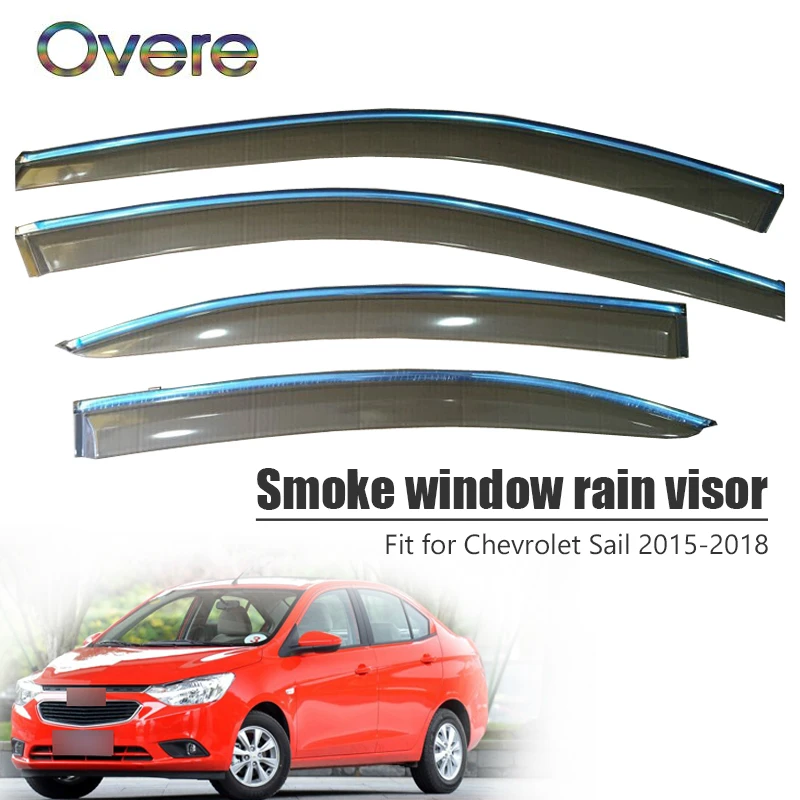 

OVERE NEW 1Set Smoke Window Rain Visor For Chevrolet Sail 2015 2016 2017 2018 Styling Vent Sun Deflectors Guard Accessories