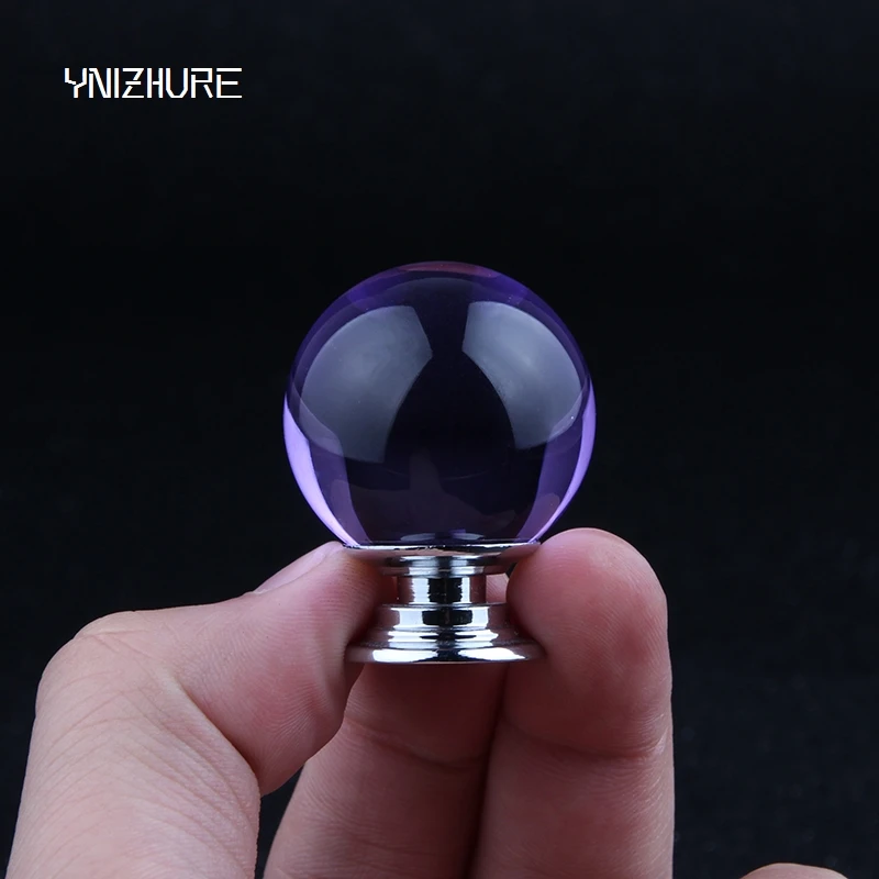 2018 New 30mm 10pcs Smooth purple Crystal Pull ball Handle Knobs Glass Alloy Door Drawer