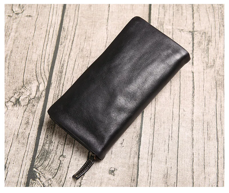 AETOO мужской кожаный Длинный кошелек на молнии модные повседневные мужские черные кошельки из воловьей кожи на молнии