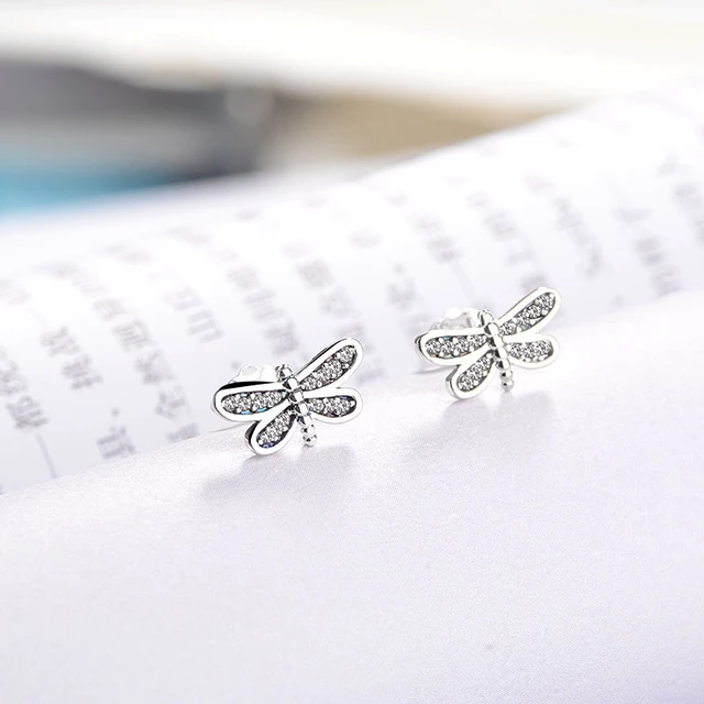 Octbyna Silver Color Brand Pee Dragonfly Stud Earrings Clear Cz Octbyna Silver Color Brand Pee Dragonfly Stud Earrings Clear Cz Zircon For Women Jewelry Dropshipping