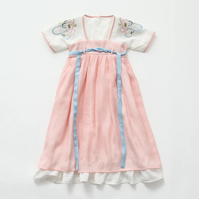 Hanfu народное платье с цветочной вышивкой, костюм для маленьких девочек, традиционный старинный китайский стиль, Детские платья для выпускного вечера