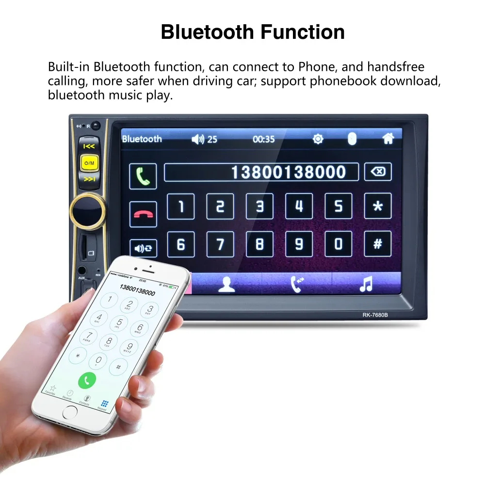Excellent 7680B 7" 2 DIN Touch Screen Digital Vedio Player TFT 1080P Car Audio Radio MP5 Player Support USB Bluetooth FM Rear View Camera 4