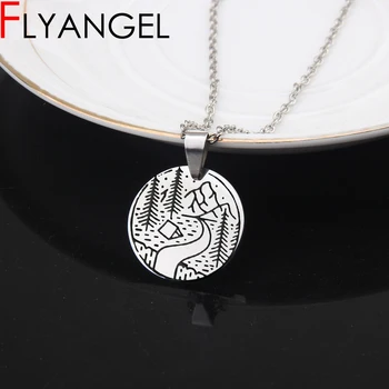 

New Fashion Mirror Style Necklace Engraved Scenery Cute Mini Jewelry High Quality Necklace Jewelry Accessories Traveler Gifts