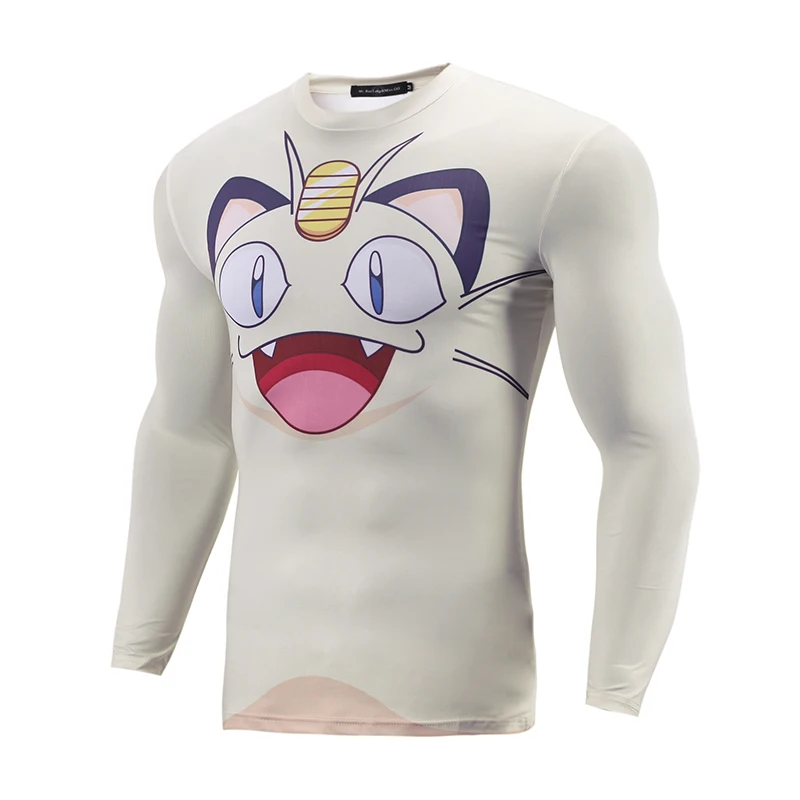 Осенняя мужская футболка с изображением Пикачу, мяута, покемона, карманного монста, s, с длинным рукавом, 3D, компрессионная футболка, фитнес, облегающая футболка, Homme