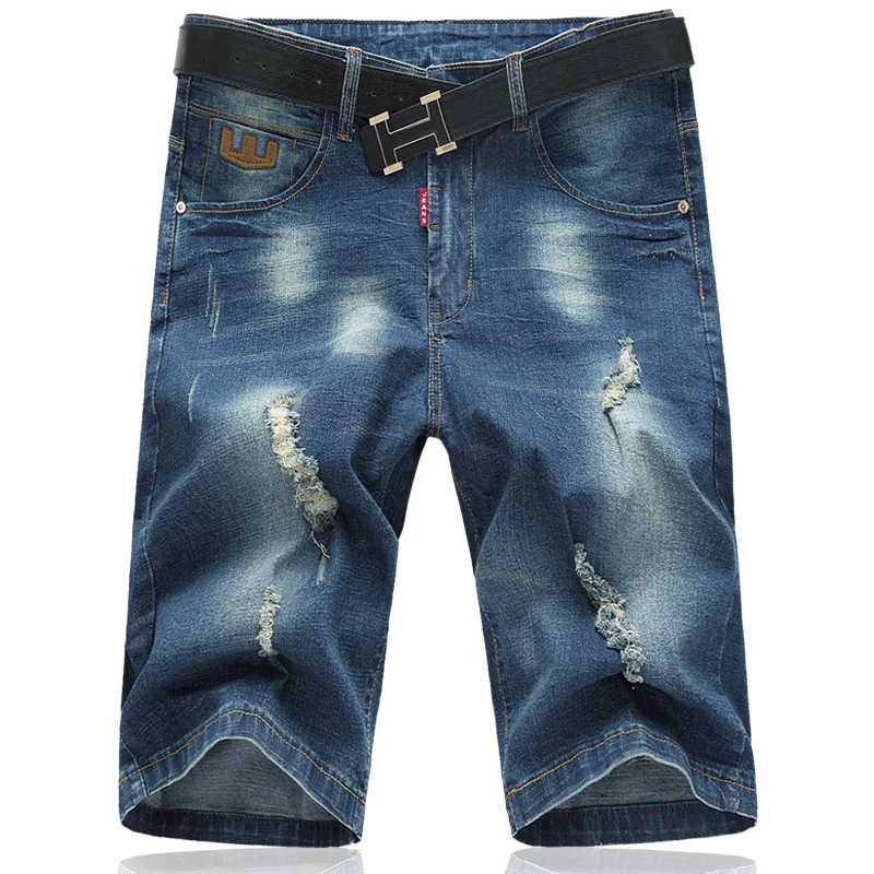 2018 New Summer Men Stretch Denim Capris Personality Hole Shorts Jeans