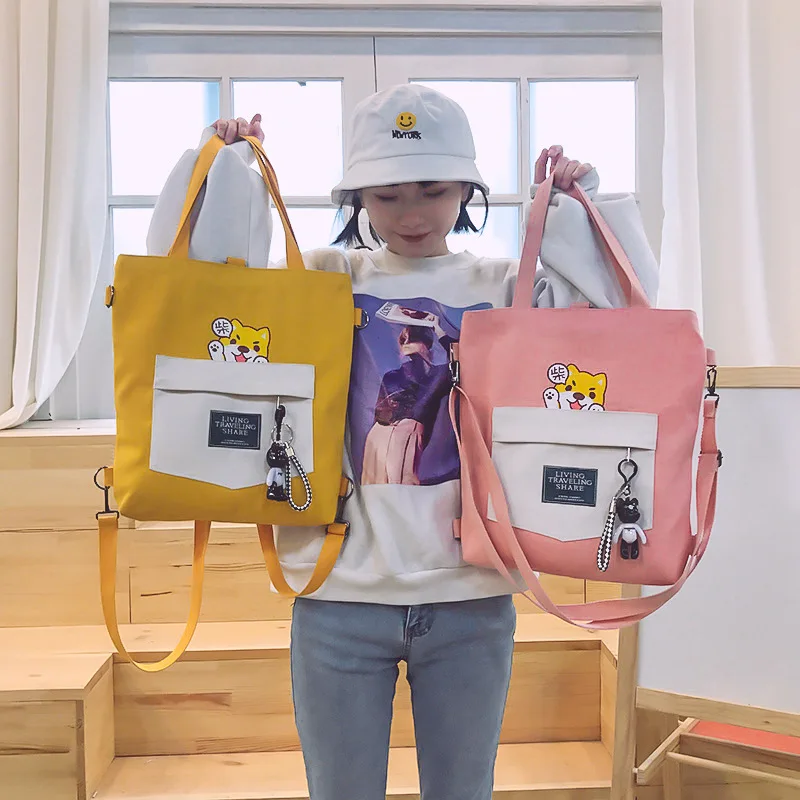 

Canvas Schoolgirl backpack, women's crossbody bag, 2019 Korean edition single-shoulder large-capacity shopping bag