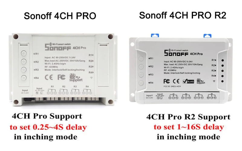 Sonoff 4CH R2/4CH PRO R2 4 комплекта 433 МГц на din-рейку, беспроводной wifi умный переключатель, модуль домашней автоматизации, светильник с дистанционным управлением 2200 Вт