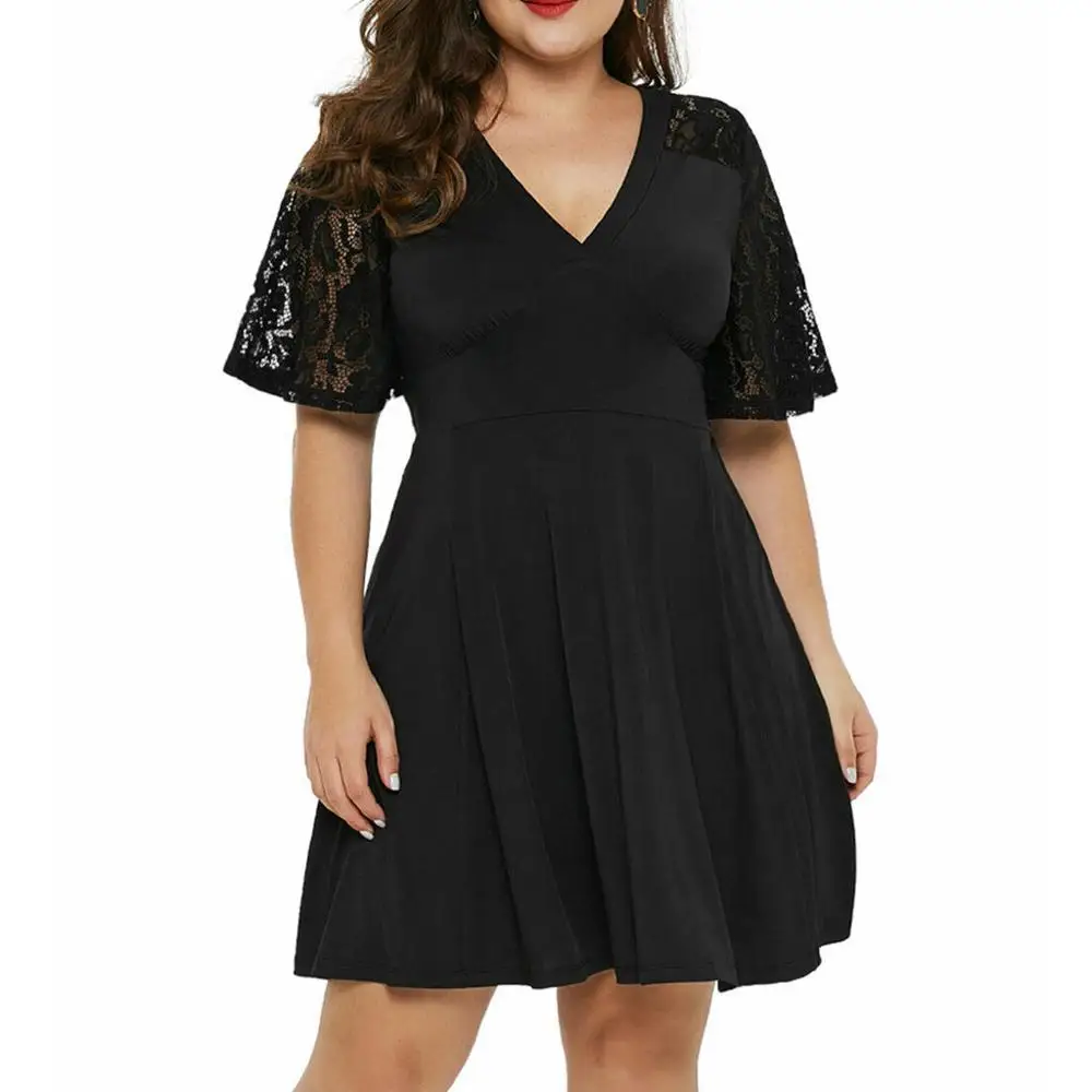 

2019 Large Size XL-5XL Women V Neck Short Sleeve Lace Dress Sexy NightClub Party Dresses Plus Size Dresses For Women AD