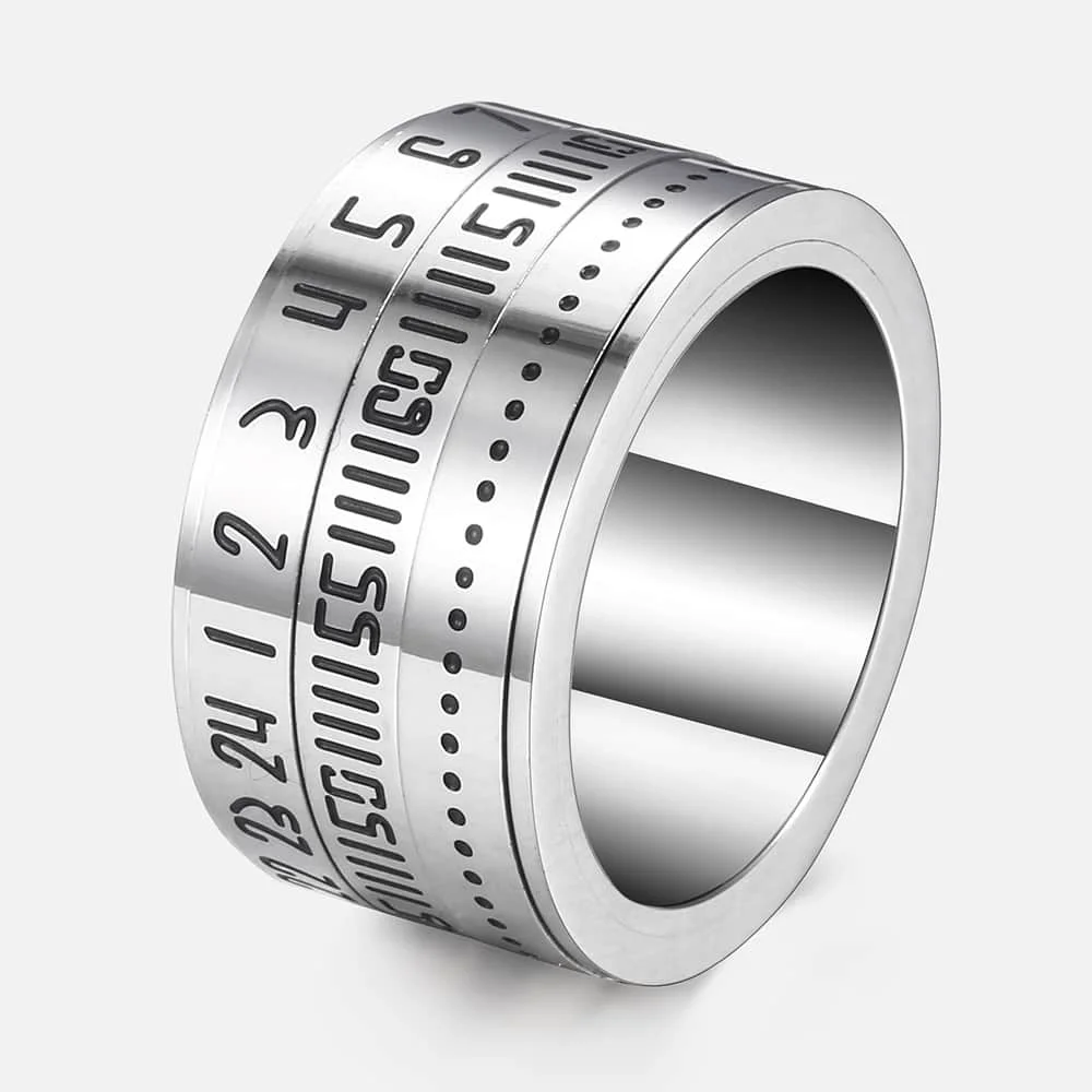 

Rings for Men Digital Spinner Time Scale Silver 316L Stainless Steel Punk Mens Ring Male Jewelry Dropshipping 14mm Sz7-12 LHR436