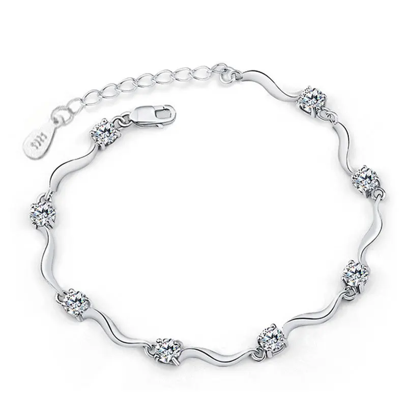 Модные браслеты-цепочки и звенья для женщин, высококачественные браслеты с кристаллами, браслеты из стерлингового серебра 925 пробы, ювелирные изделия