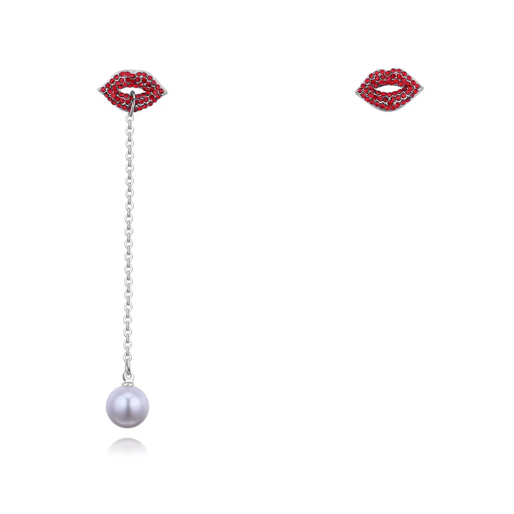 

Ms Betti 2018 Ms Betti 2018 hiphop long Asymmetric lips stud earrings pearl with crystal from Swarovski for girls and Women
