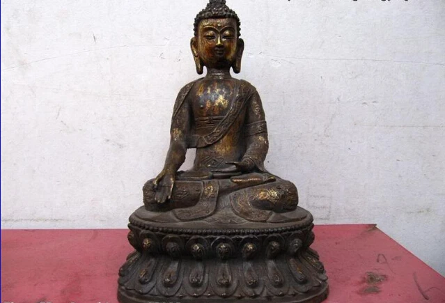 

USPS to USA S0363 Nepal vintage old Bronze Gild Sakyamuni Buddha Statue (B0328)
