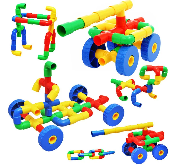 

Kids STEM Learning Tube Waterpipe Pipeline Tunnel Plastic Building Blocks with 4 Wheels Toys For Children 495g/Pack