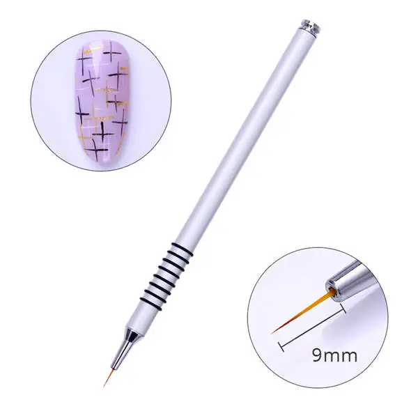 УФ-гель-лайнер для рисования, кисть для рисования цветами, акриловая ручка 11 мм/9 мм/7 мм, набор серебряных ручек, инструмент для маникюра, дизайна ногтей, 1 украшение для ПК - Цвет: 9mm