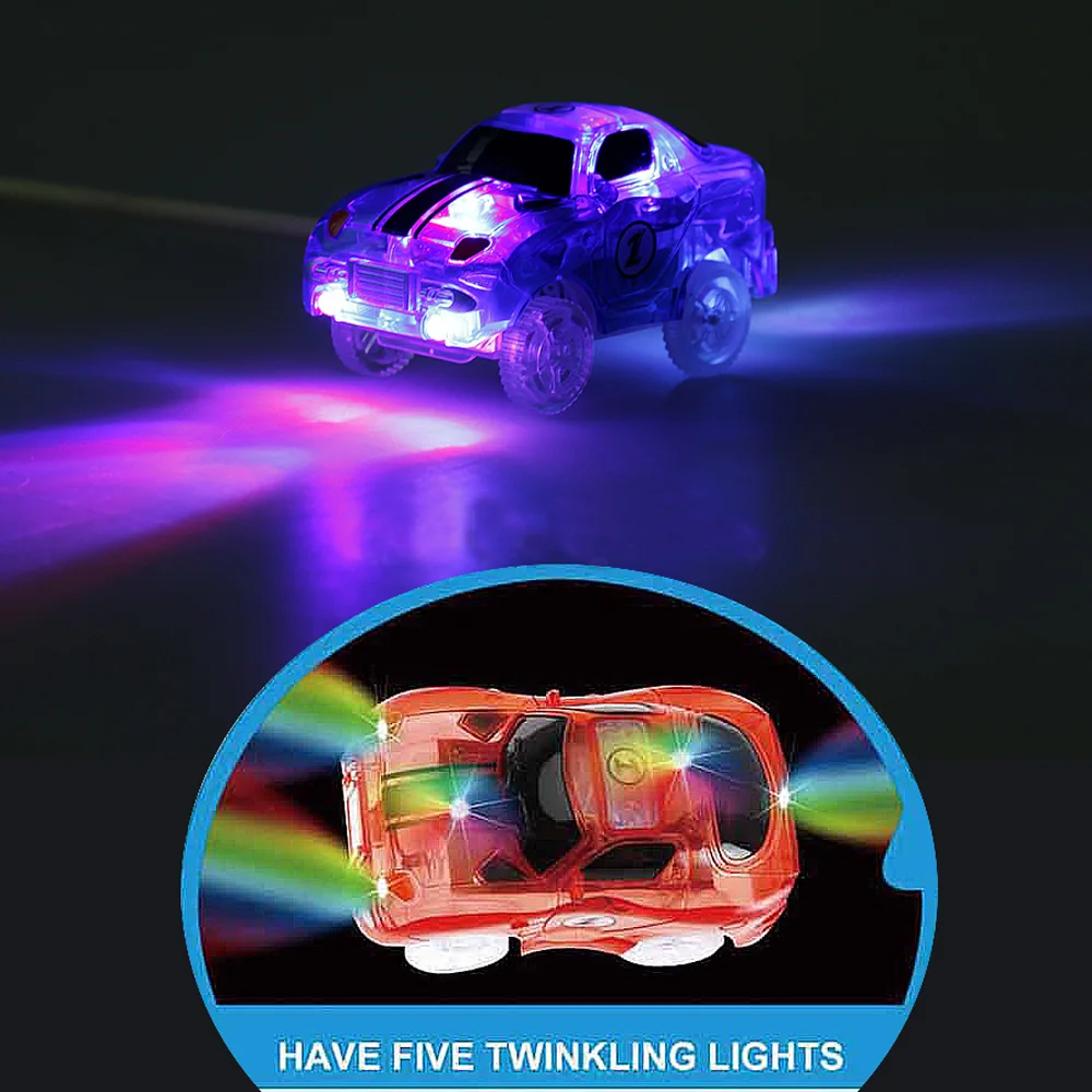 166Pcs Race Track Set with LED Toy Car Glowing in the Dark Flexible Assembly Train Race Series for Kids Children
