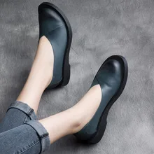 Женская кожаная обувь на плоской подошве без застежки; коллекция года; повседневные стильные женские лоферы ручной работы из натуральной кожи; удобная весенняя женская обувь