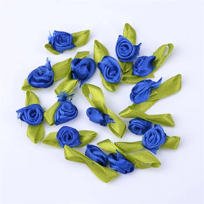 100 шт 1,5 см атласные ленты с розами искусственные мини шелковые розетки ткань цветы головы ручная работа, сделай сам, ремесло для украшения свадьбы - Цвет: Royal blue