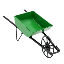 Odoria – brouette à roues vertes Miniature 1:12, chariot à pousser pour maison de poupée, accessoires de jardin féerique