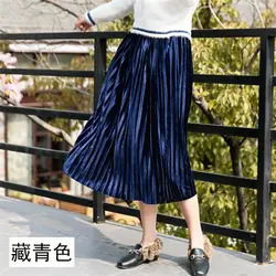 Большие размеры корейский стиль бархатные Женская плиссированная юбка модные женский эластичный пояс велюровая Длинная Юбка Femme Vestidos