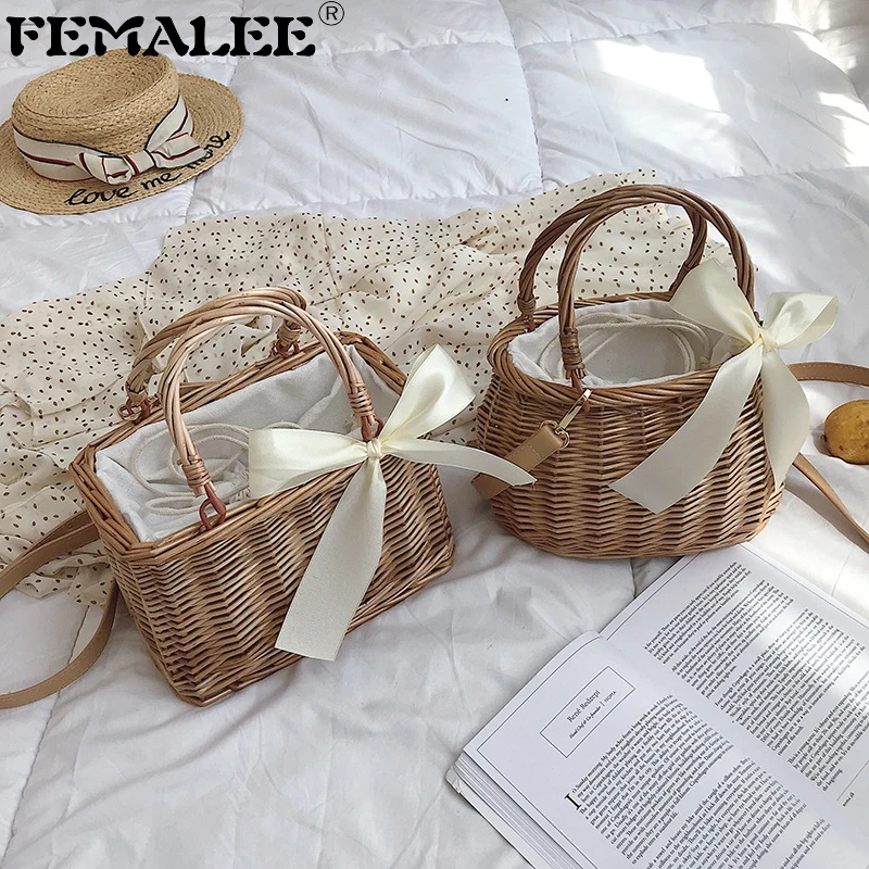 

Vietnam Handmade Woven Bag Hollow Ladies Leather Strap Rattan Handbag Beach Basket Bag 2019 Wicker Female Tote bolsas feminina