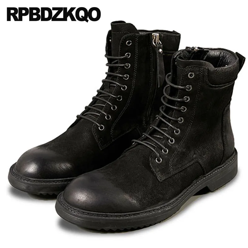 

Genuine Leather Combat Retro Suede Zipper Shoes Military Faux Fur Autumn Lace Up Ankle Luxury Winter Men Boots With Black Army