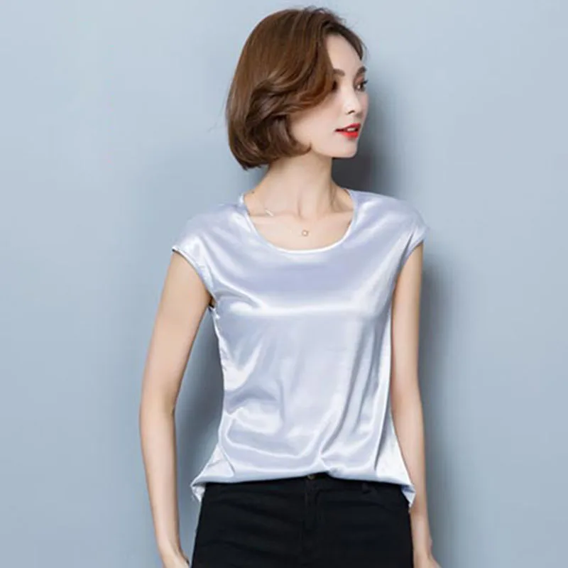 

Imitate Silk Women Summer Style Blouses Shirts Lady Elegant Casual Short Sleeve Blusas Tops DF1825